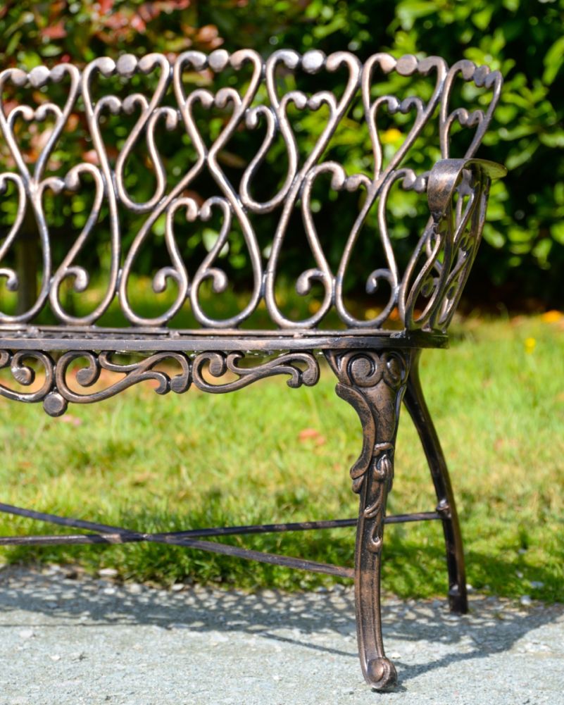 Antique Bronze Cast Aluminium 'Cuore' Garden Bench - Two Seater Legs