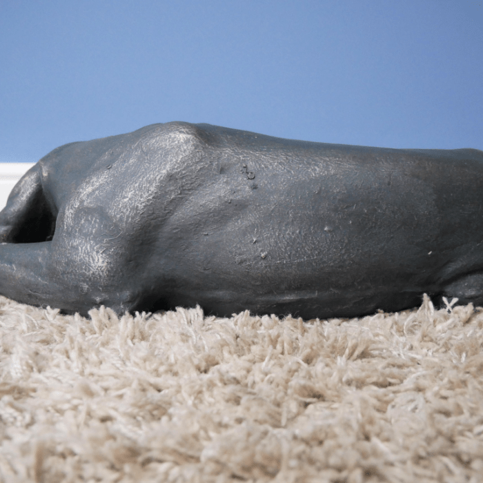 Antique Bronze Finish Laying Dog Sculpture Rear Detail