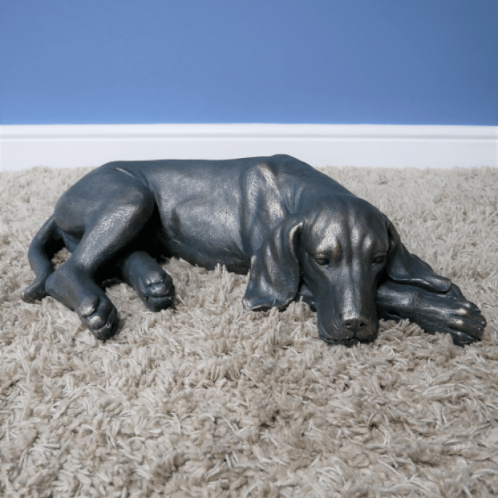 Antique Bronze Finish Laying Dog Sculpture