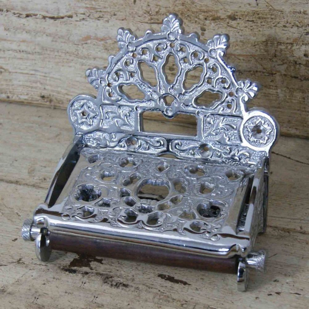Floral Antique Chrome Cast Iron Vintage Toilet Roll Holder