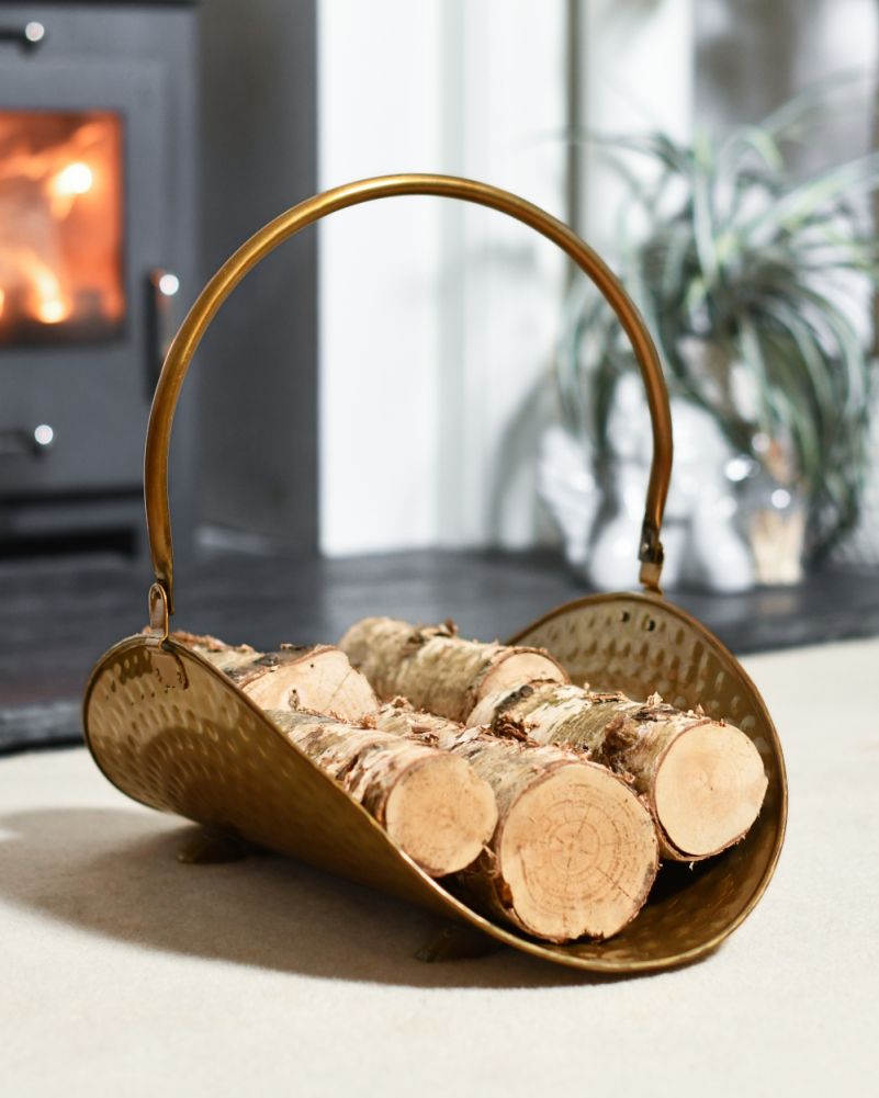 Antique Copper Curved Log Store With Logs