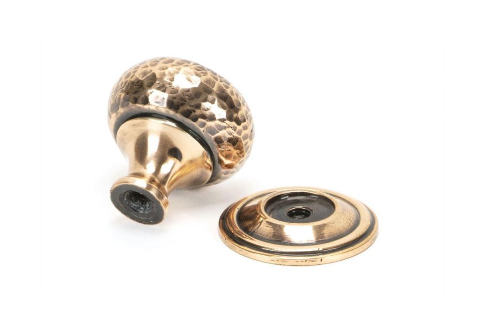 Antique Orante Polished Copper Hammered Mushroom Cabinet Knob - 32mm Apart