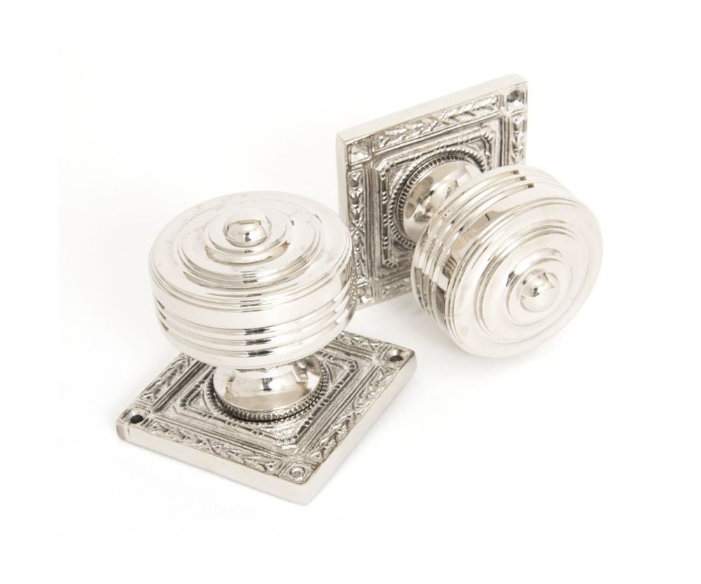 Antique Polished Nickel Ornate Square Mortice Knob Set
