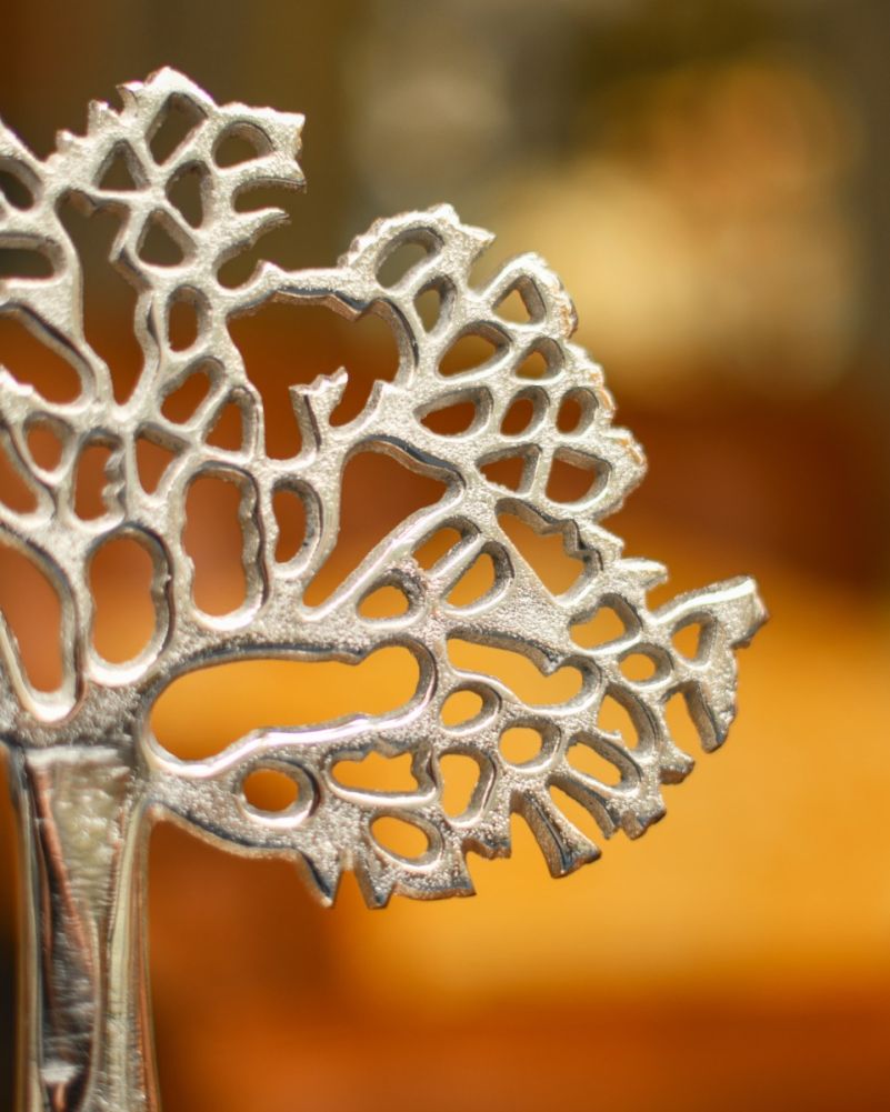 Close Up Of Antique Silver Tree Of Life Alder Sculpture - 37cm Finish