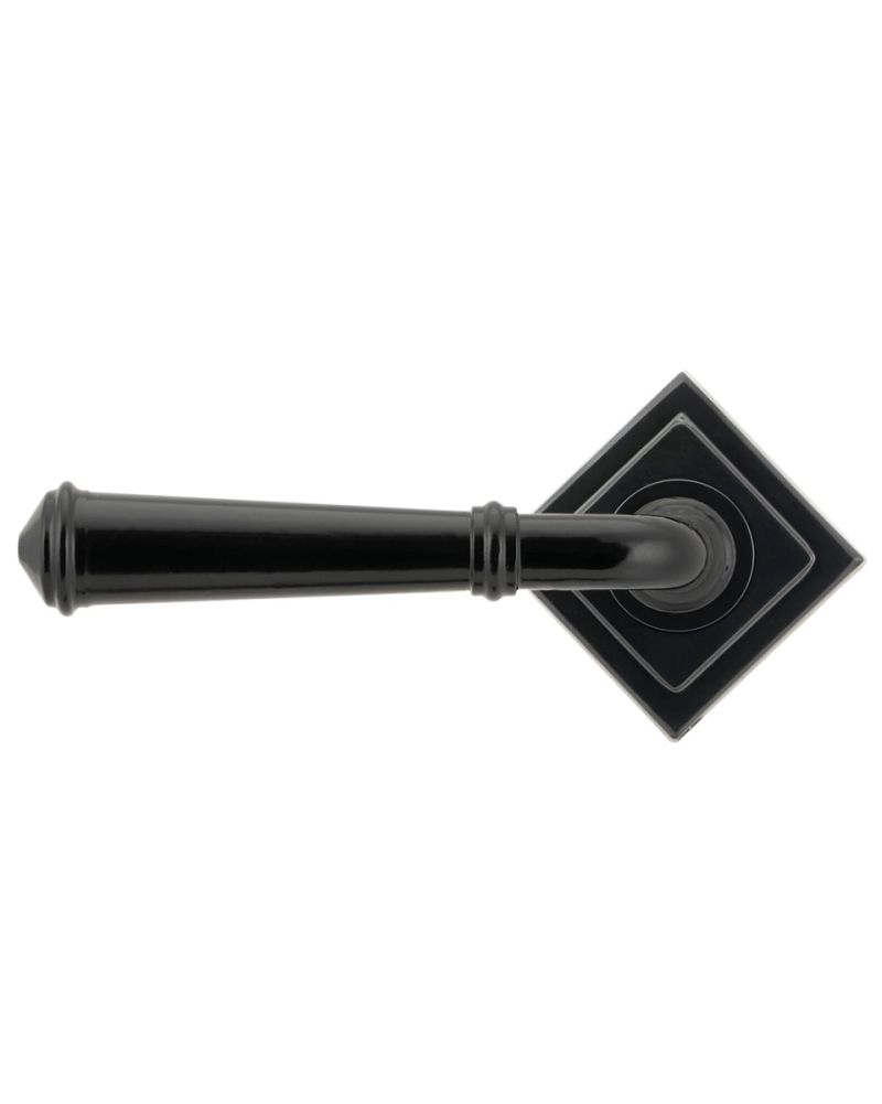 Art Deco Midnight Black Unsprung Lever Door Handle on Sideways Square Rose