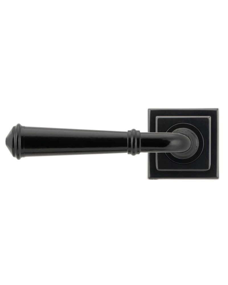 Art Deco Midnight Black Unsprung Lever Door Handle on Square Rose