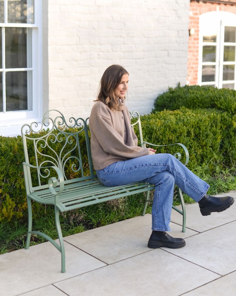 'Ashbourne' Two Seater Sage Green Garden Bench To Scale