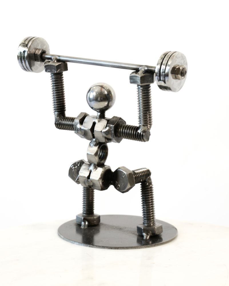 The Overhead Squat Natural Finish Scrap Metal Art Sculpture Back
