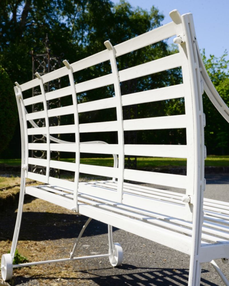 'The Farnham' Wrought Iron Antique White Garden Bench Back