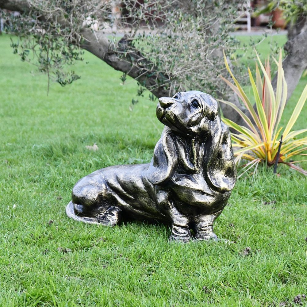 Basset Hound Antique Bronze Garden Sculpture Finished in an Antique Bronze Finish
