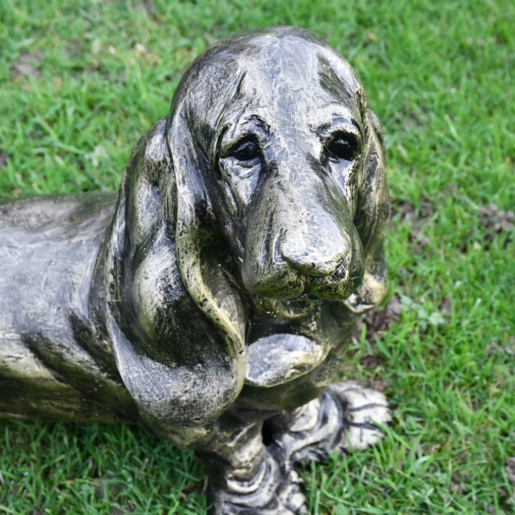 The Face of the Basset Hound Antique Bronze Garden Sculpture