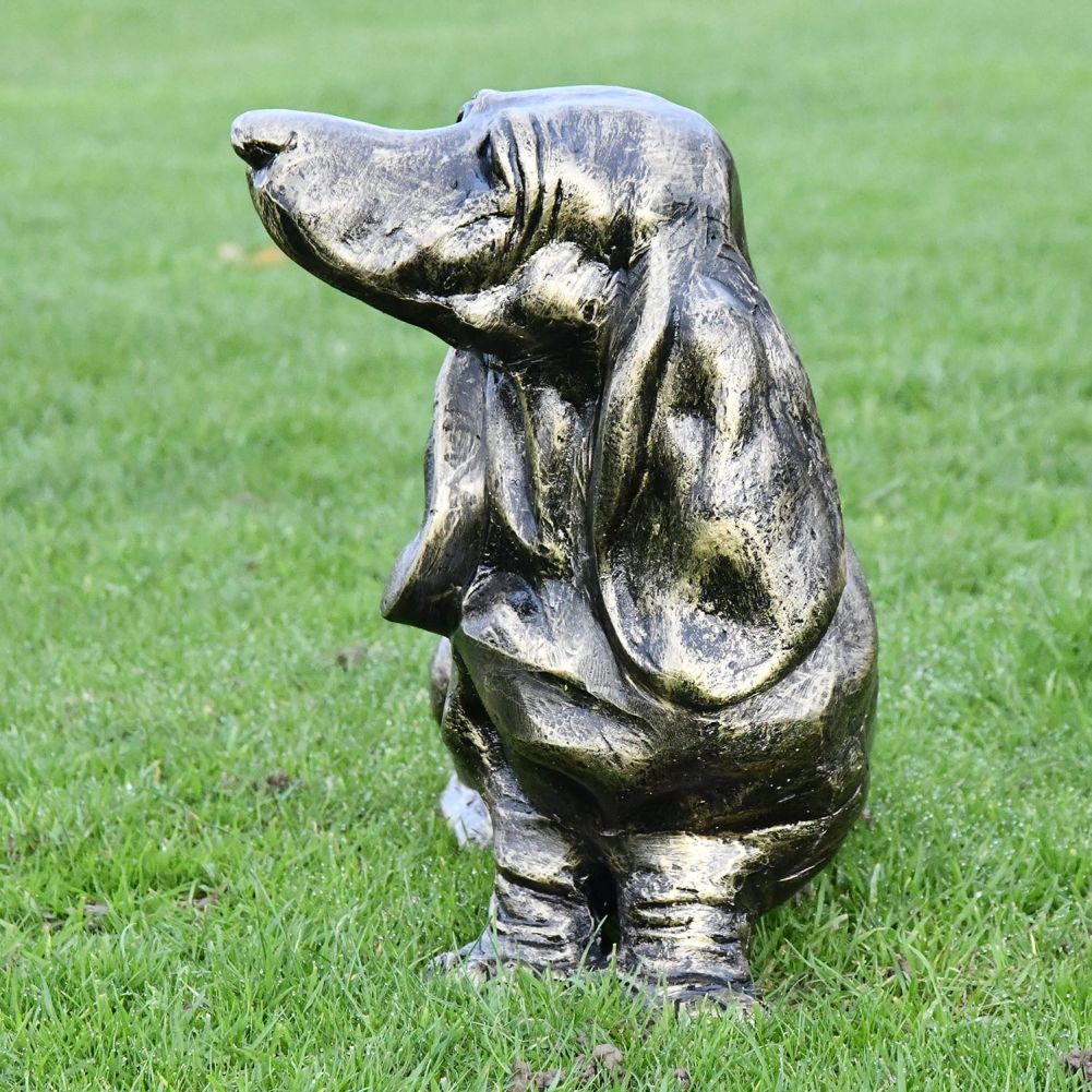Front View of the Basset Hound Antique Bronze Garden Sculpture