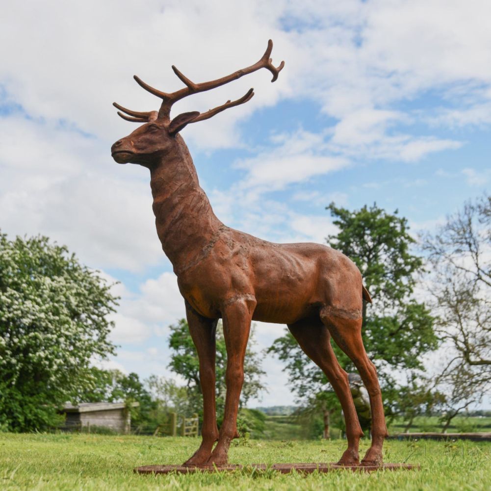 Beautiful Cast Iron Stag Sculpture-Facing Forward