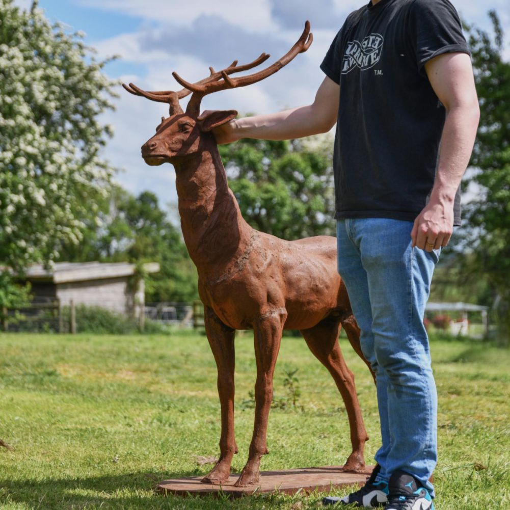 Beautiful Cast Iron Stag Sculpture-Facing Forward Scale