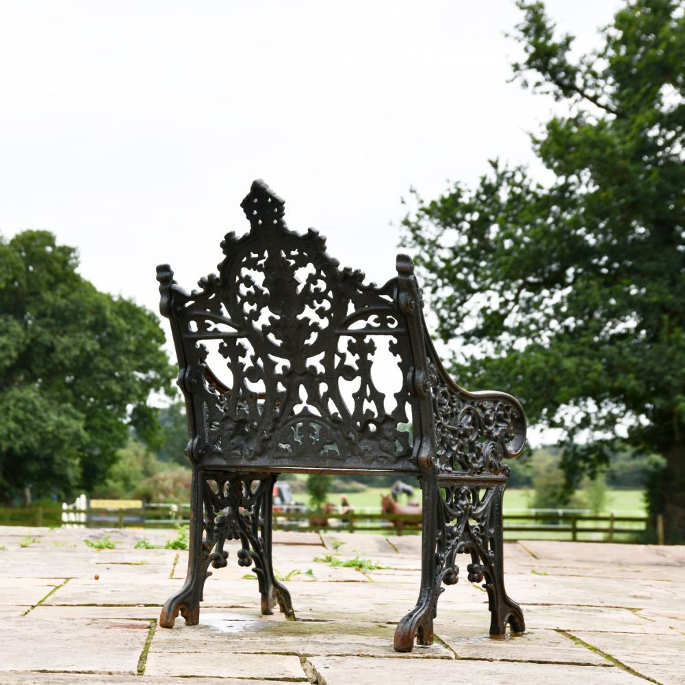Cast Iron Gothic One Seat Bench in Black Rear View