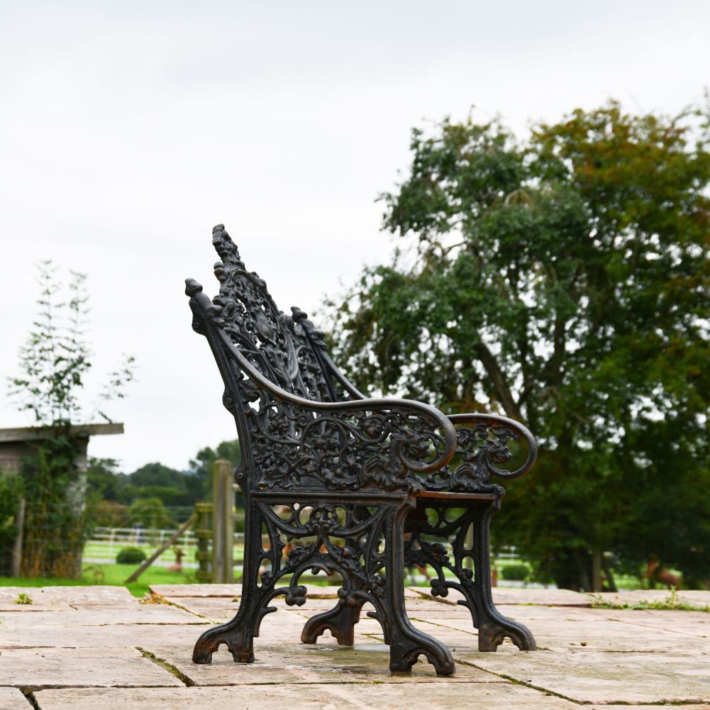 Cast Iron Gothic One Seat Bench in Black In Situ