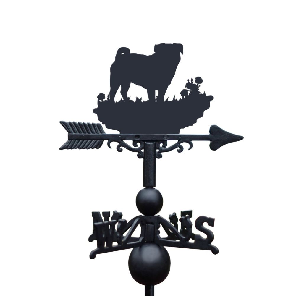 Standing 'Pug' Silhouette Weathervane on White Background