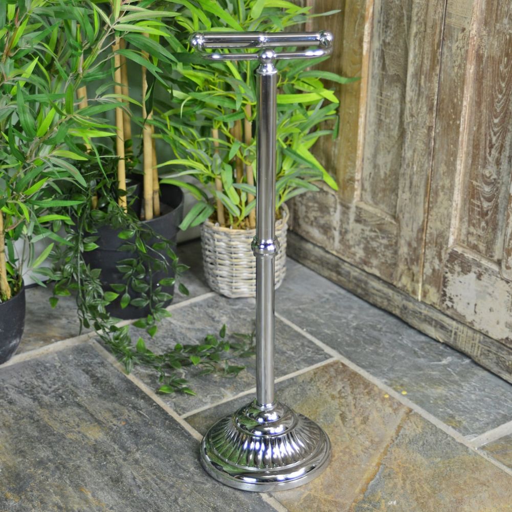 Victorian Free Standing Toilet Roll Holder - Bright Chrome
