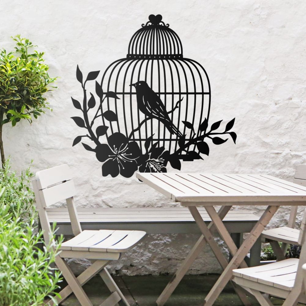 Black Bird Cage Wall Art With Outdoor Furniture