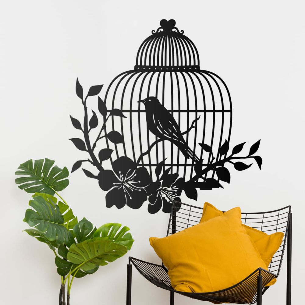 Black Bird Cage Wall Art With Reading Chair