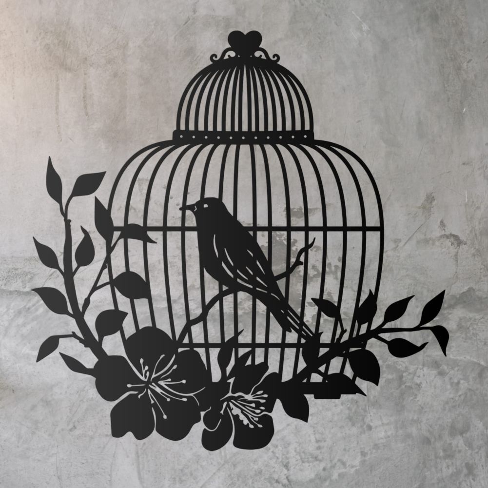 Black Bird Cage Wall Art On a Rustic Background
