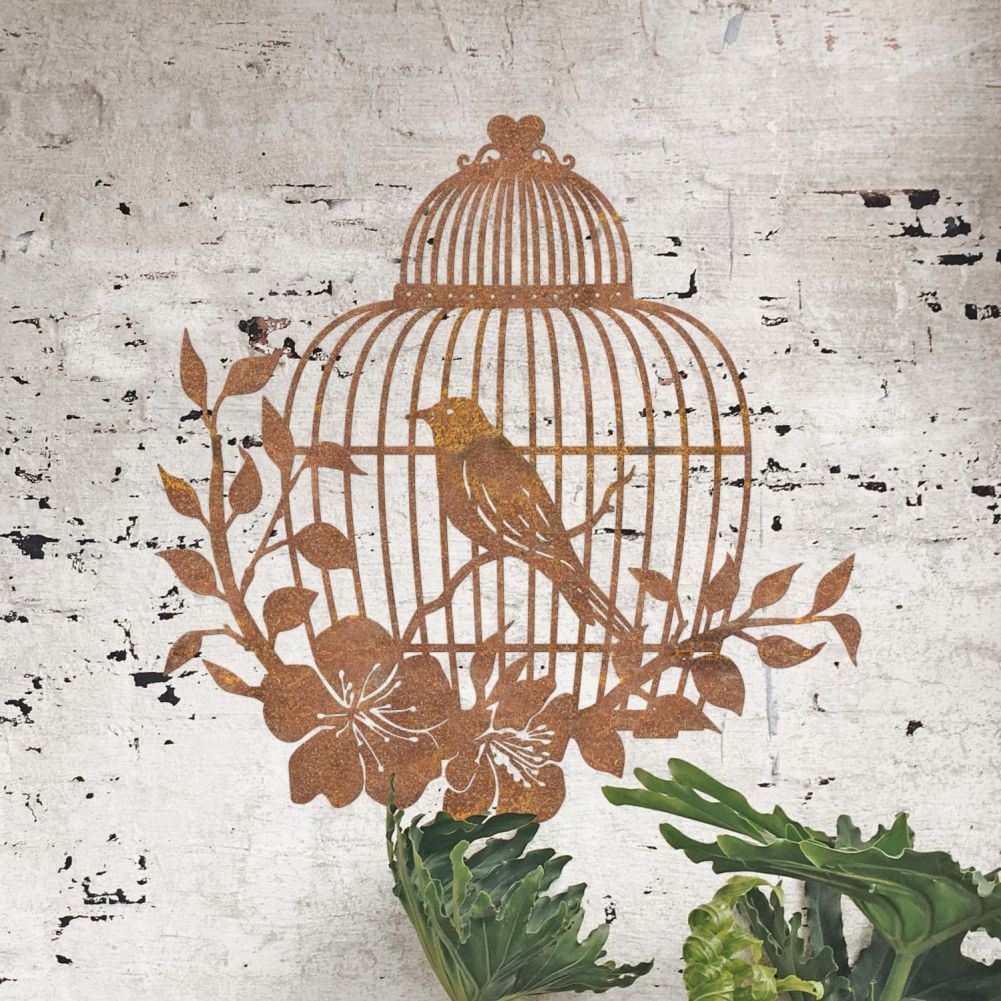 Rustic Bird Cage Wall Art On a Rustic Wall