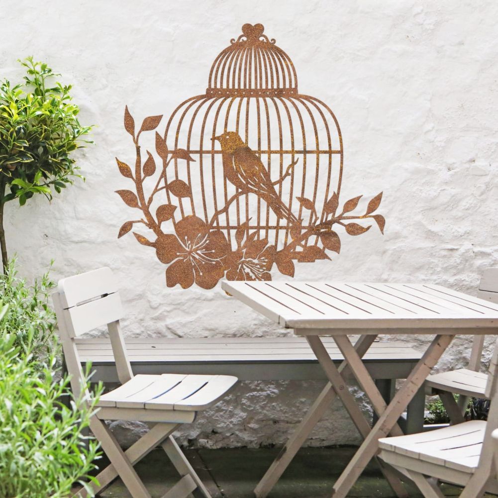 Rustic Bird Cage Wall Art With Outdoor Furniture