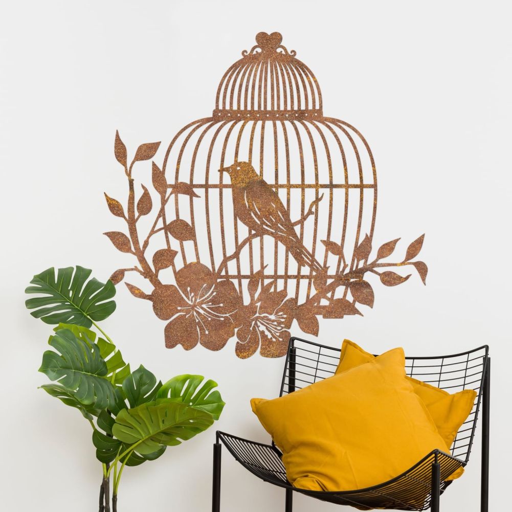Rustic Bird Cage Wall Art In a Living Room