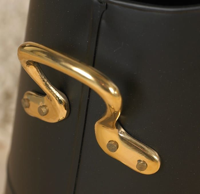Black Fireside Coal Hod With Brass Handles - Close up of Handle