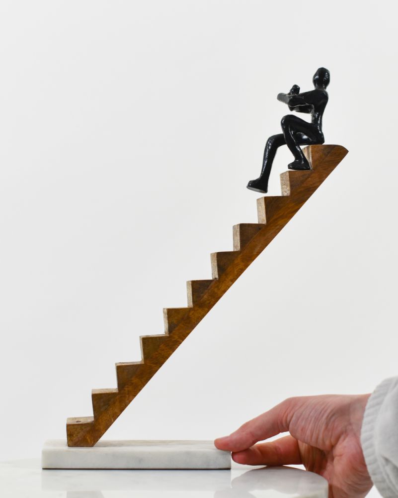 Aluminium & Wood 'Silent Ascent' Sculpture With Marble Base To Scale