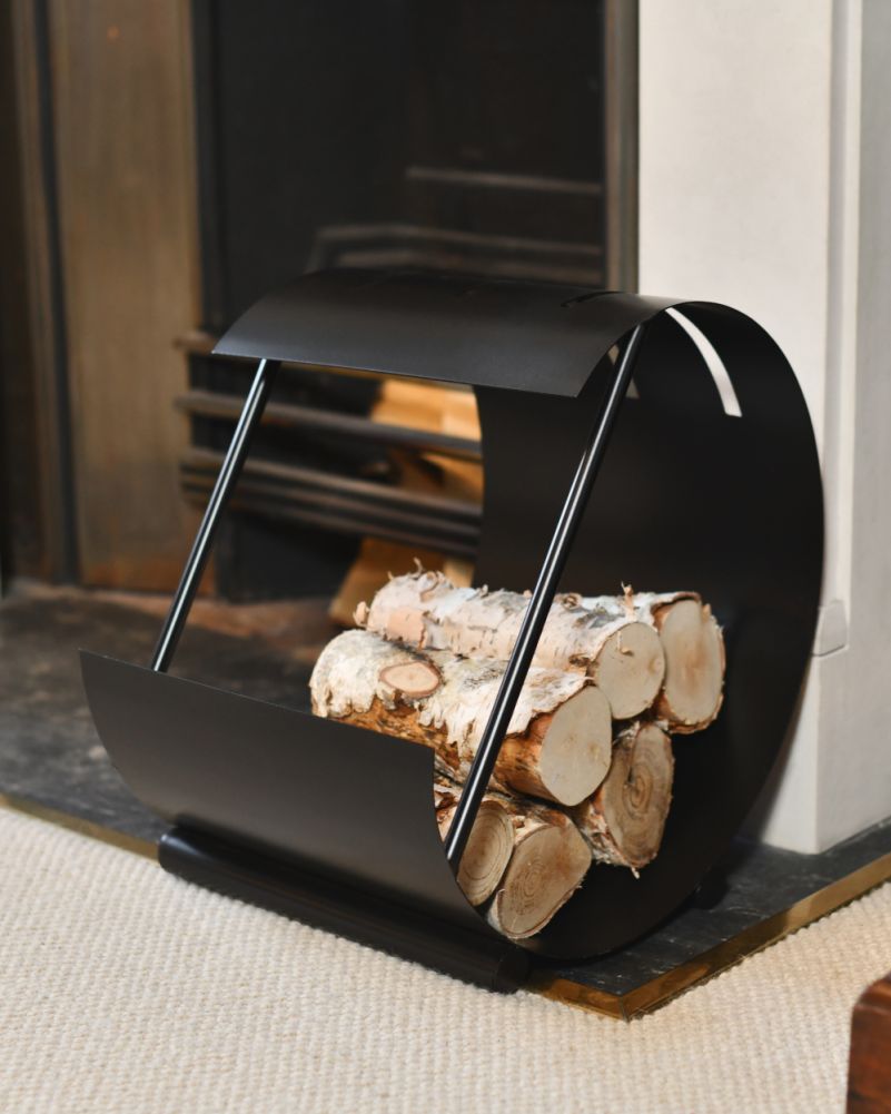Black Art Deco Hampton Log Holder In The Setting