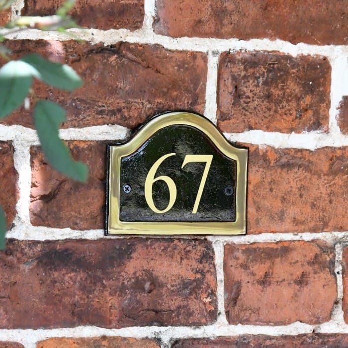 Black & Brass Arched Number Sign - Vinyl Numbers