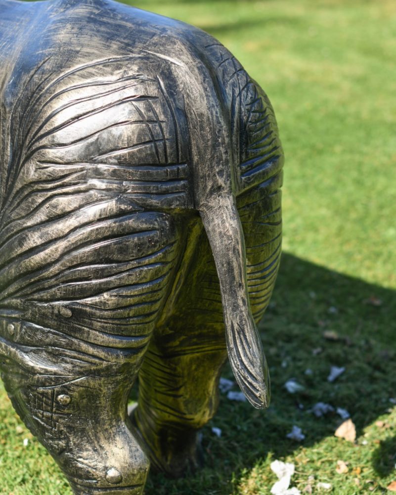Black & Gold Cast Aluminium Rhino Garden Sculpture Tail