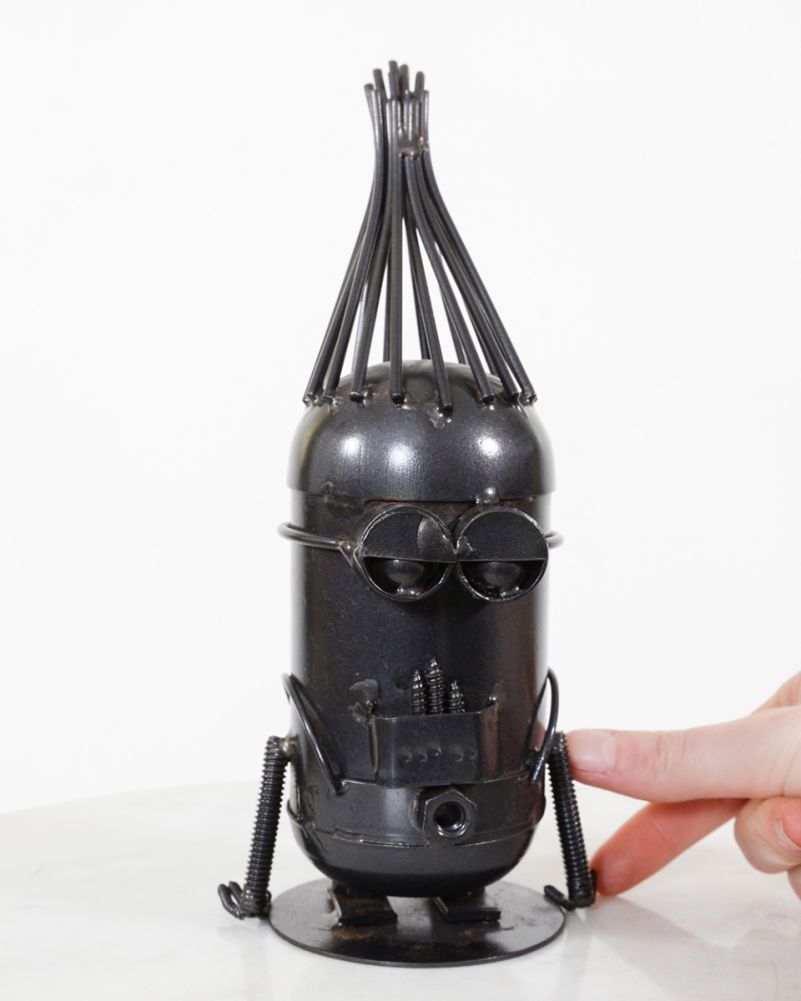 Angry Mini Monster Scrap Metal Art Sculpture - Black scale