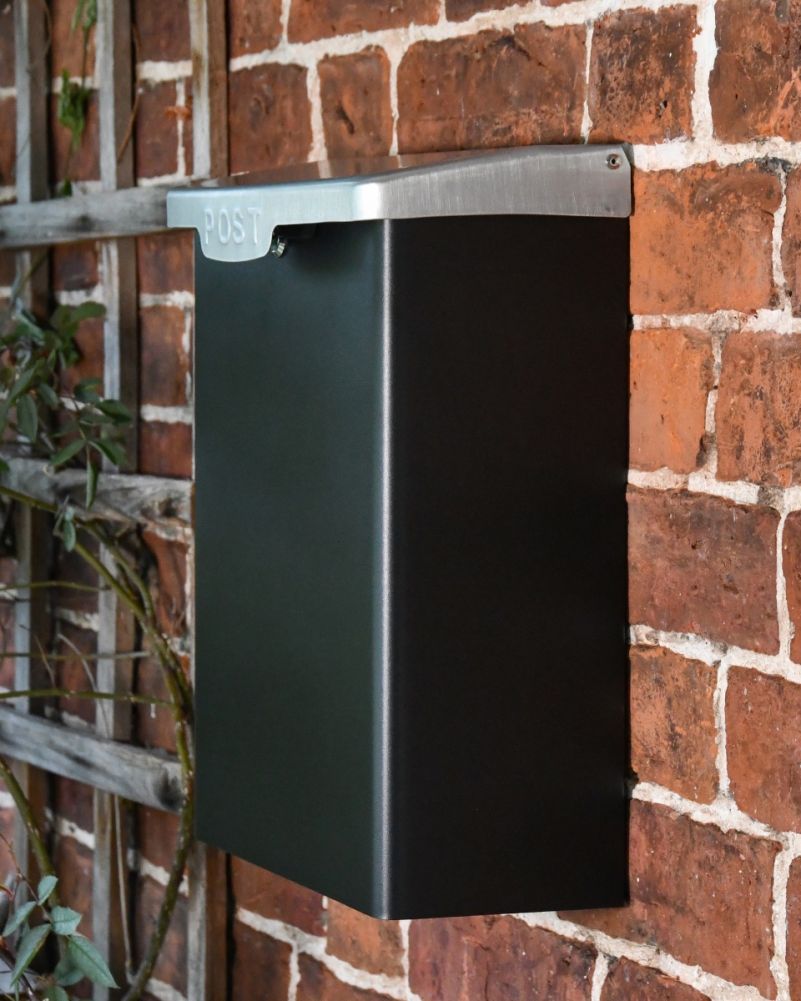 Black Modern Wall Mounted Post Box Top Open
