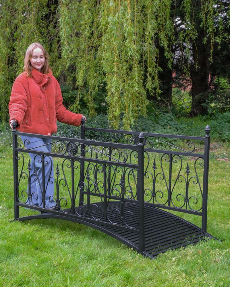 Scale Of The Black Ornate Manderley Wrought Iron Garden Bridge