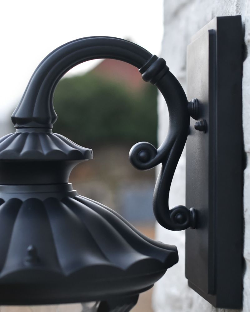 Black Ornate Traditional Victorian Top Fix Wall Lantern - 48cm