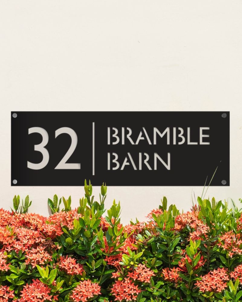 Black Rectangular House Name & Number Sign - 50cm