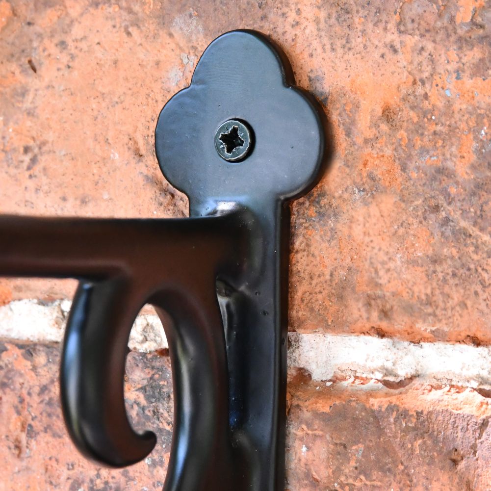 Black Scroll Iron Hanging Basket Bracket Wall Mount Close Up