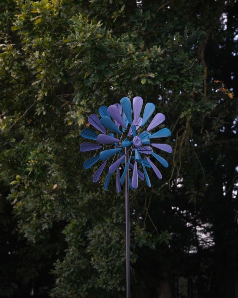 'Blossoming' Purple & Blue Wind Spinner Side