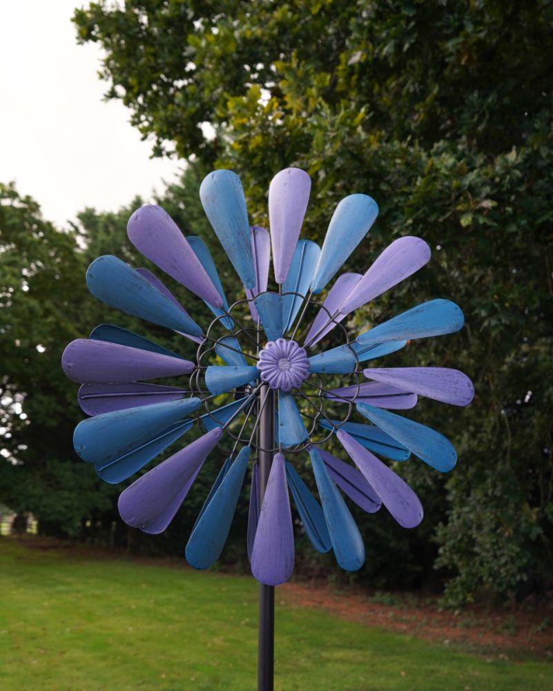 'Blossoming' Purple & Blue Wind Spinner Front