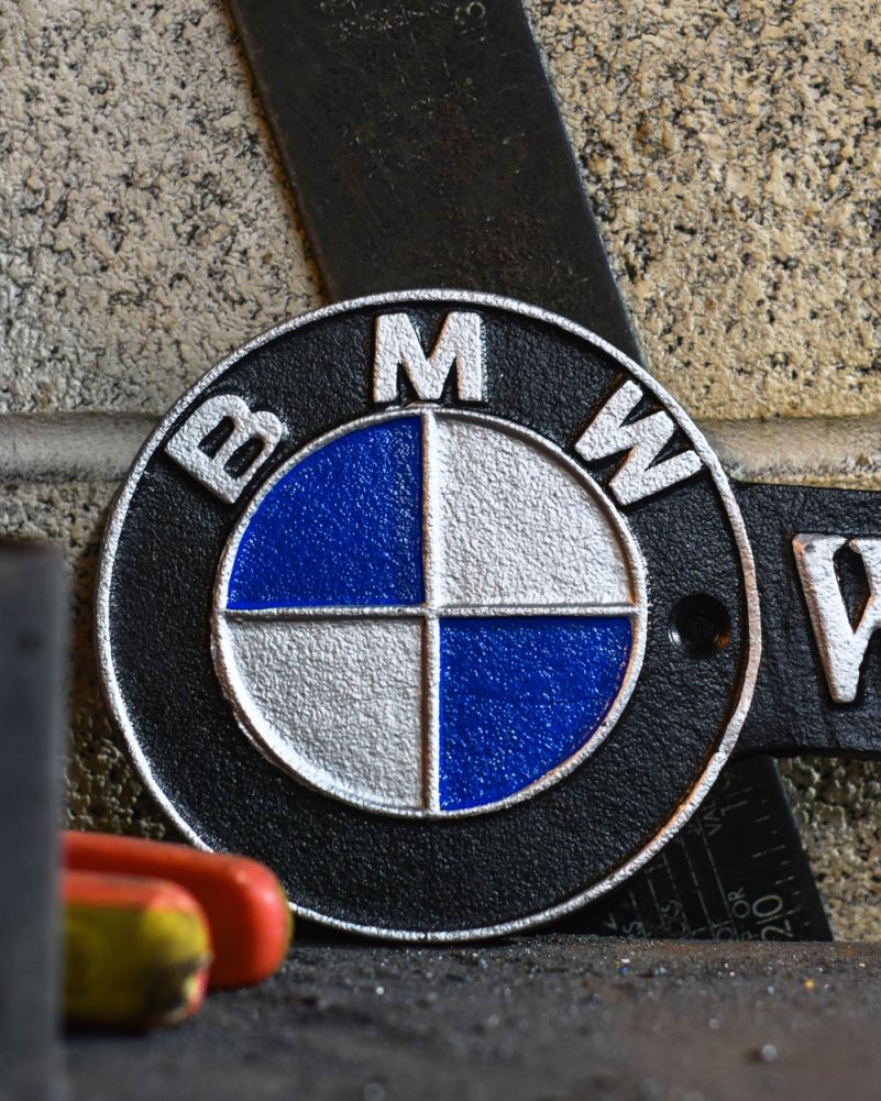 BMW Workshop Cast Iron Automobilia Sign Close Up