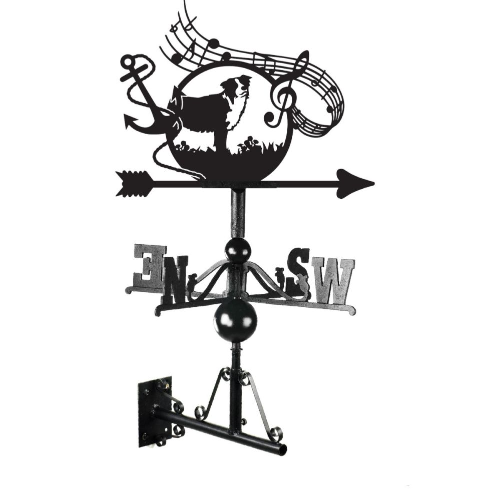 Border Collie Anchor Treble Clef Weathervane Mounted
