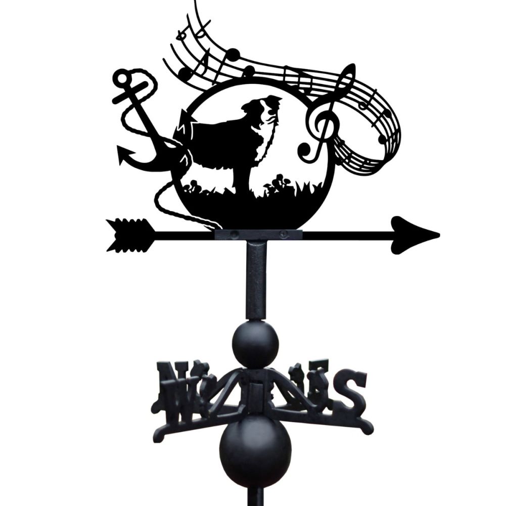 Border Collie Anchor Treble Clef Weathervane on White Background
