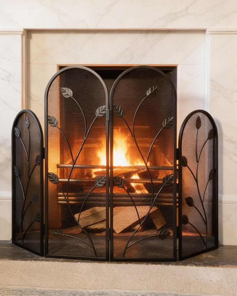 Ornate 'Botanical Bloom' Four Fold Fire Guard