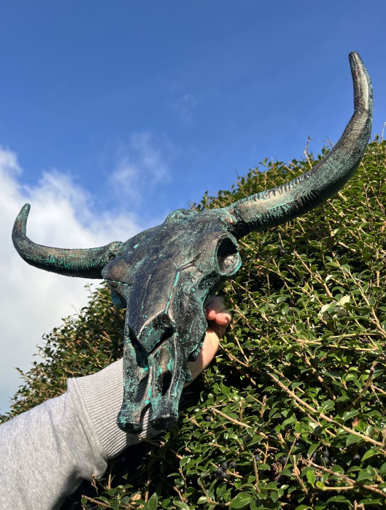 Verdigris Bison Skull Home Ornament Below