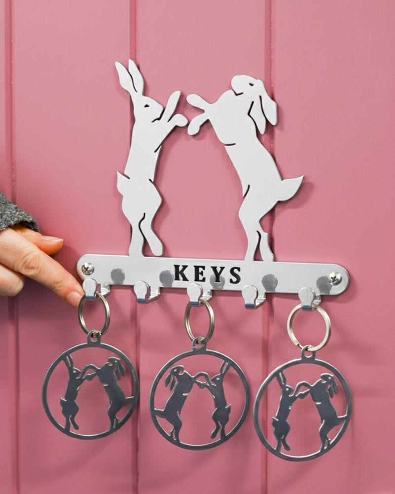 Scale Of Boxing Hares Key Holder With Trio Of Keyrings