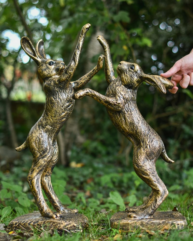 Boxing Hares Resin Garden Sculpture Scale