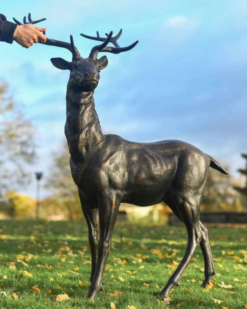 Bramble Antique Bronze Freestanding Stag Garden Sculpture To Scale
