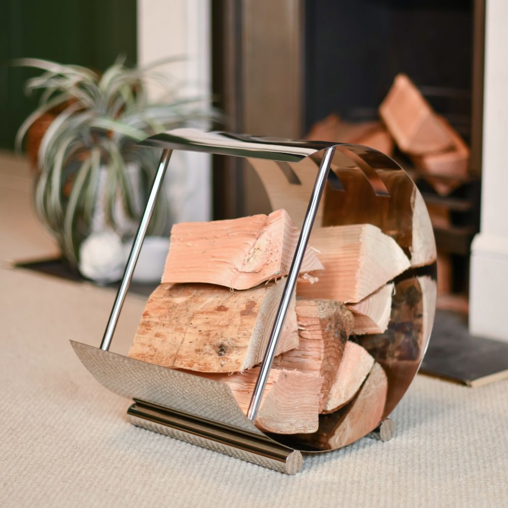 Bright Chrome Art Deco Log Holder